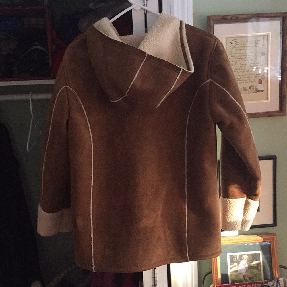 Suede Leather/Sherpa Lined Sherpa Cuffed Coat View 2